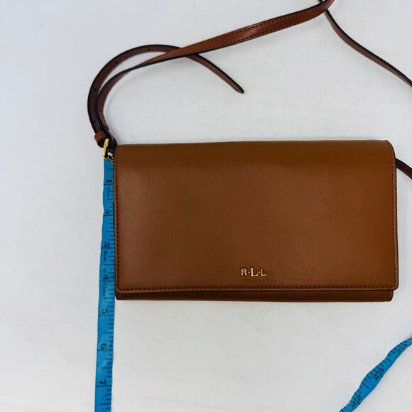 Lauren by Ralph Lauren RLL Brown Leather Crossbody Bag Small Flap Bag - Picture 8 of 9